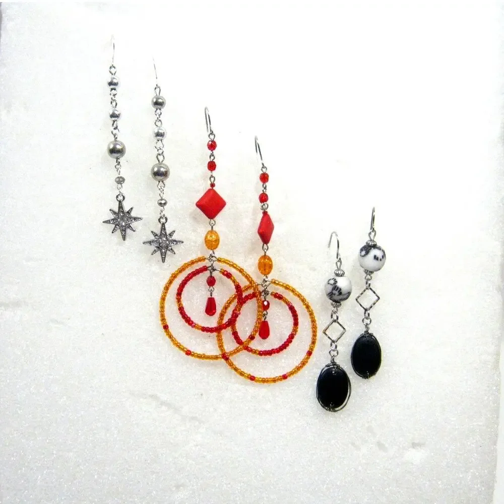 Set of Handcrafted Earrings Crystal drops Red Gold Hoops Krobo Beaded Drops